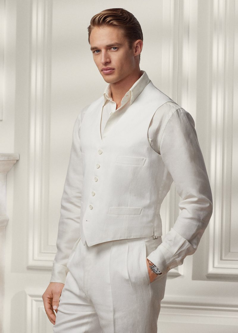 Ralph Lauren Cotton-Linen Herringbone Vest » Men's White Linen Outfit Inspiration: Summer Chic Ralph Lauren Cotton-Linen Herringbone Vest
