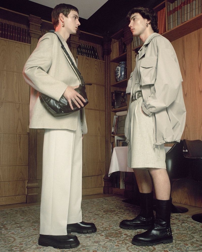 Wearing neutral tones, Daan Duez and Freek Iven front SYSTEM's spring-summer 2023 campaign.