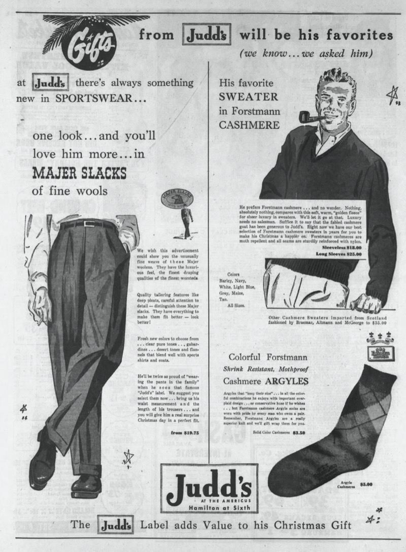 1952 Judd's men's advertisement 1950s