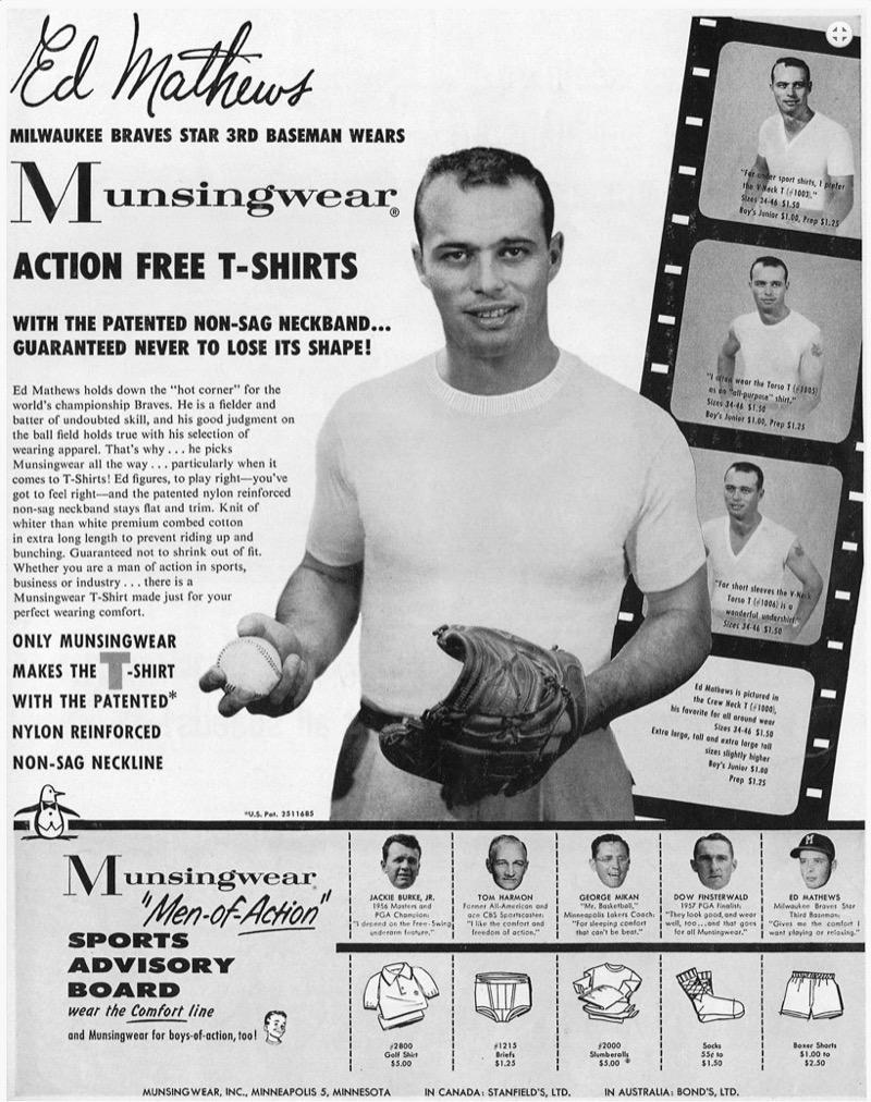 Munsingwear 1950s print ad Ed Matthews 1958