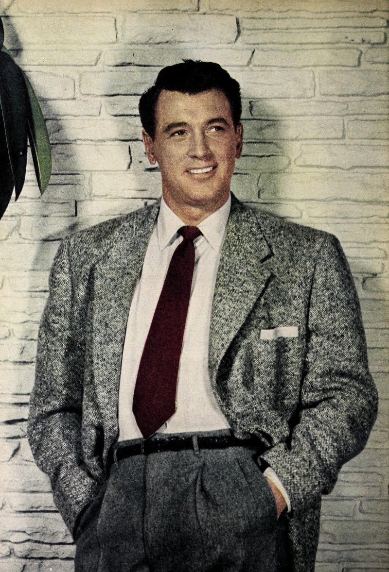 Rock Hudson wears a tweed sport coat in a 1955 picture by Ray Jones. 