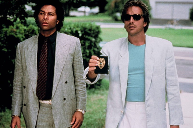 Actors Philip Michael Thomas and Don Johnson portray Detective Ricardo Rico Tubbs and Detective James Sonny Crockett in the iconic 80s television series Miami Vice.