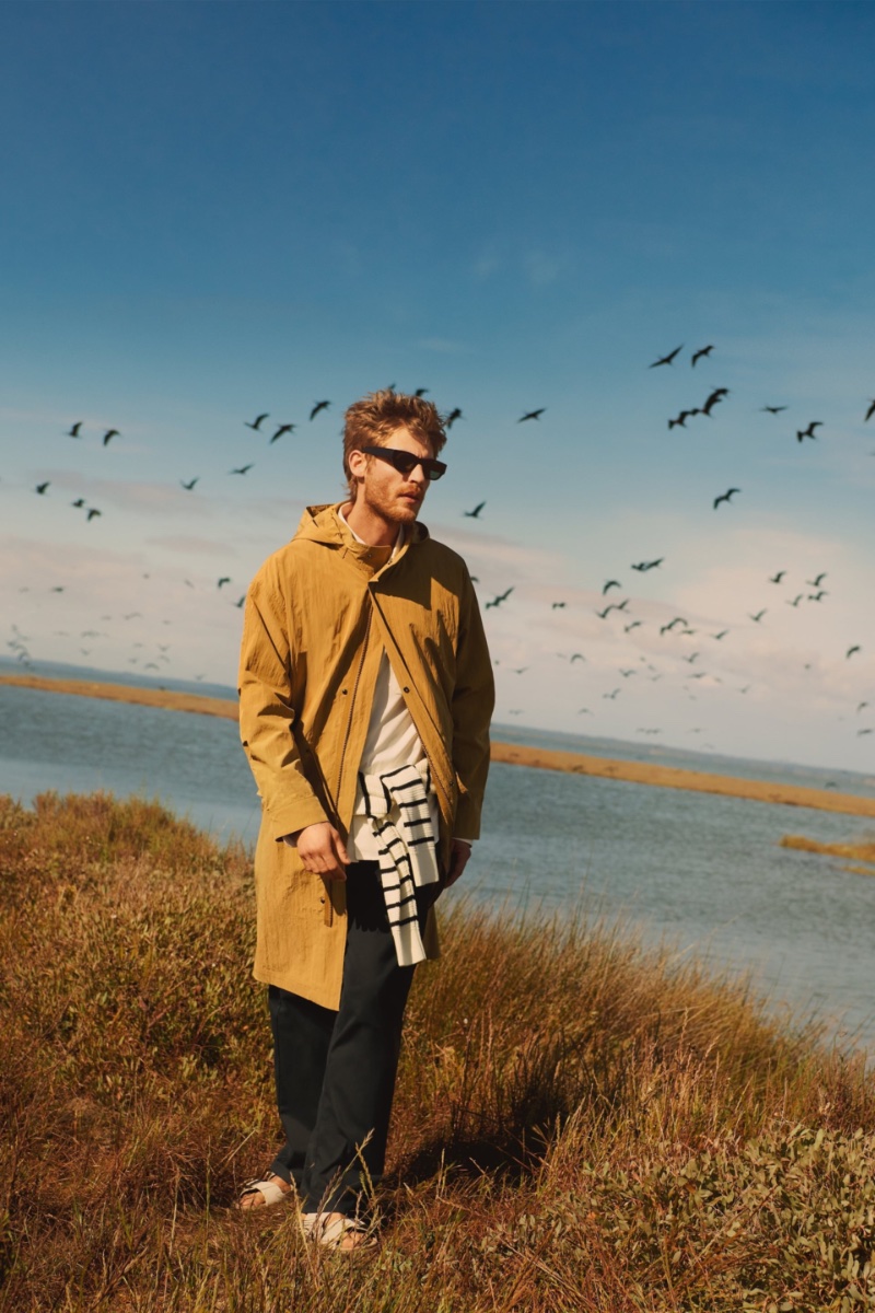 French model Baptiste Radufe wears a parka from Zara in a new edit. 