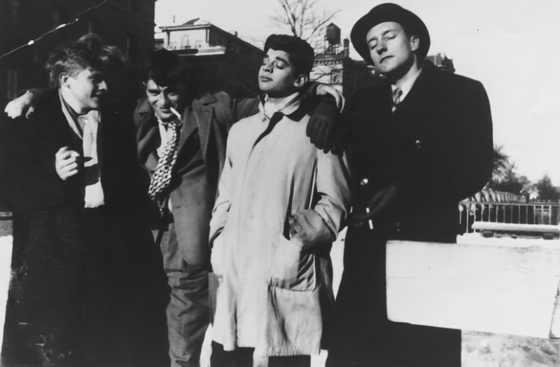 Lucien Carr, Jack Kerouac, Allen Ginsberg and William S. Burroughs reflect the stylish Beat Generation.