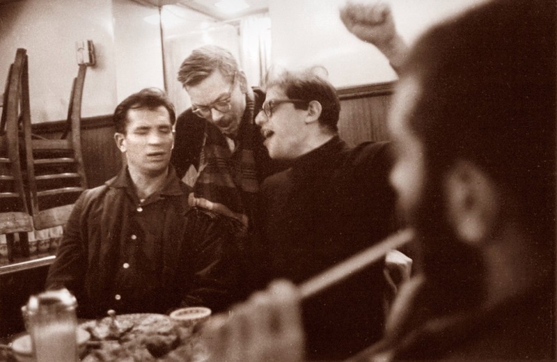 Jack Kerouac, Lucien Carr and Allen Ginsberg of the Beat Generation pictured in a New York City restaurant.