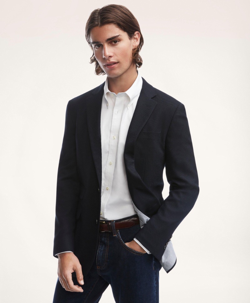 Brooks Brothers Milano Slim-Fit Hopsack Blazer Navy