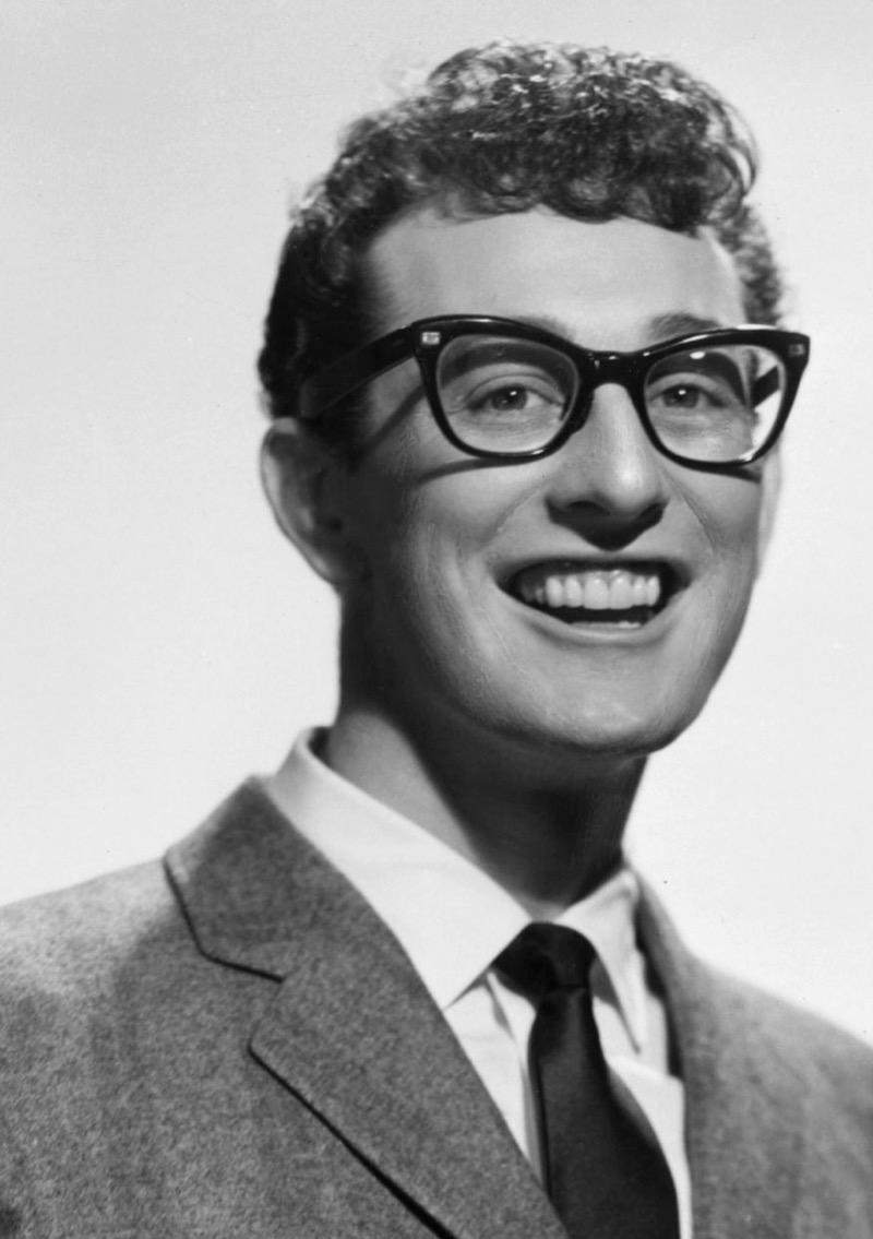 Buddy Holly makes a smart statement in his thick plastic framed glasses.