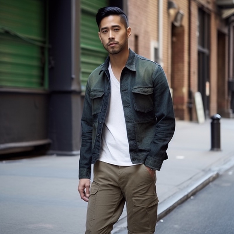 Cargo Pants Denim Jacket V-neck Men