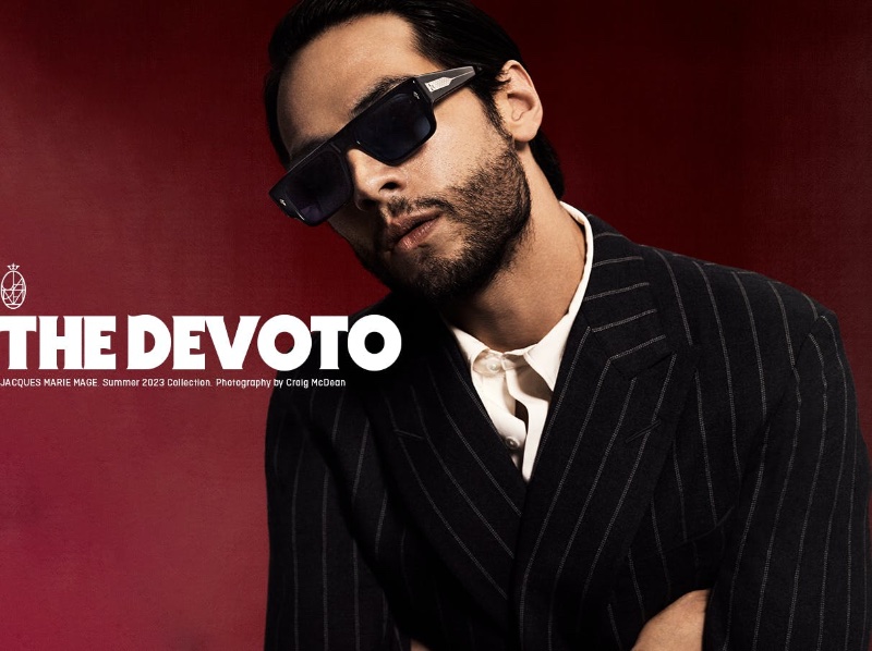 A sharp vision in a pinstripe suit, Diego Calva rocks The Devoto sunglasses by Jacques Marie Mage. 
