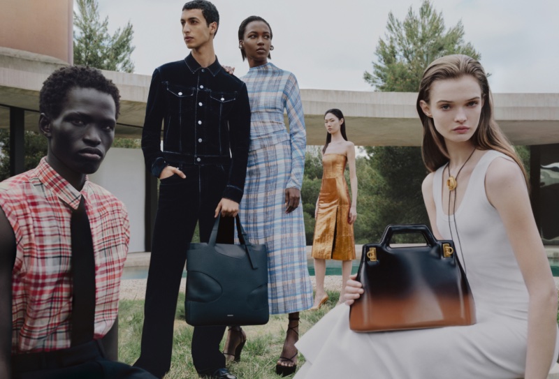 Models Mamuor Majeng and Anass Bouazzaoui embody the Ferragamo man for the brand's pre-fall 2023 campaign. 
