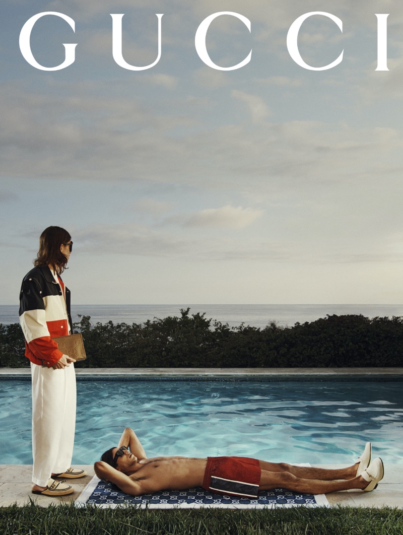 Models Pierce Abernathy and Adarsh Jaikarran star in the Gucci Summer Stories campaign for 2023.
