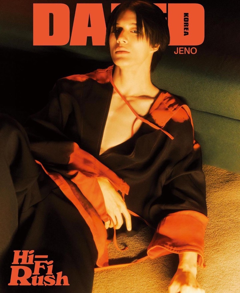 Donning red and black, Jeno Lee covers Dazed Korea in Ferragamo.