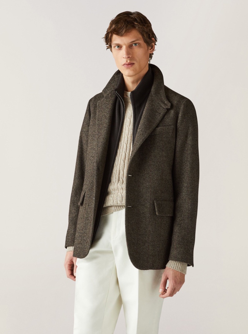Loro Piana offers timeless elegance with its alpaca cashmere jacket. 