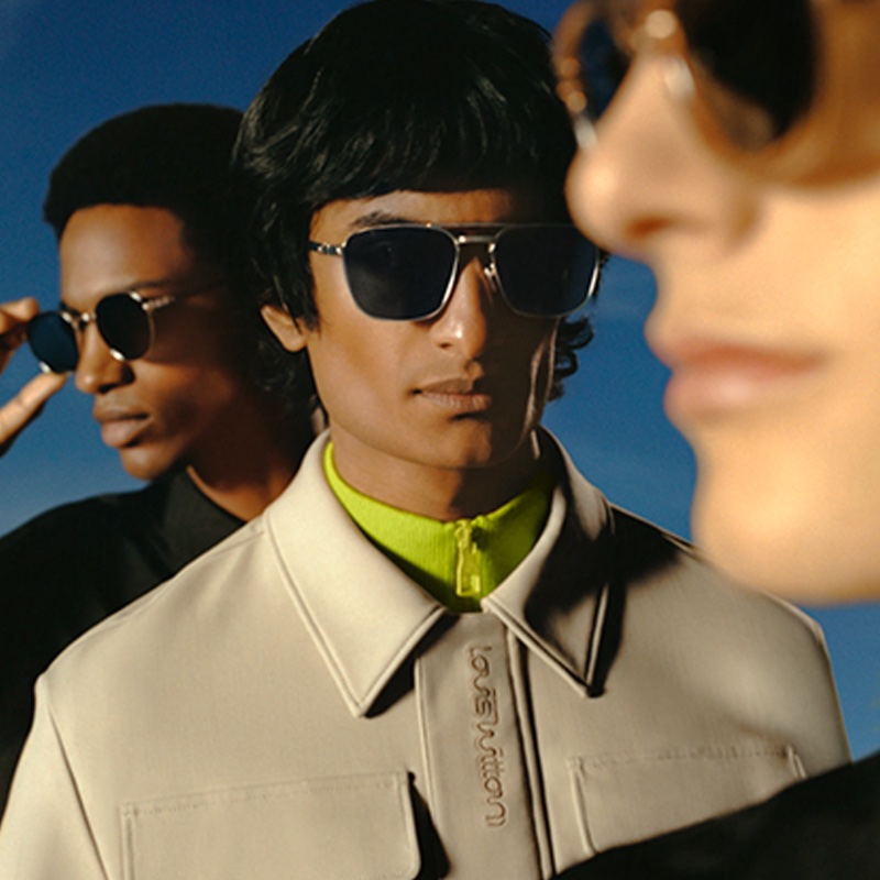 Models Claudio Tibunga, Rishi Robin, and Teo Fortin star in Louis Vuitton's LV Signature sunglasses collection campaign.