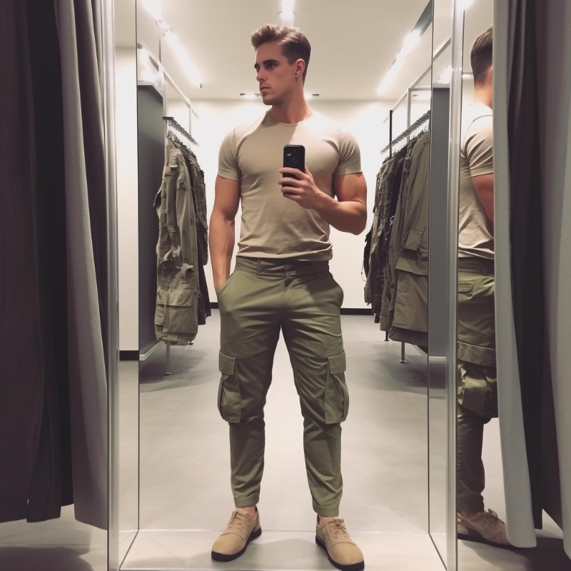 Male Model Cargo Pants Fitting Room
