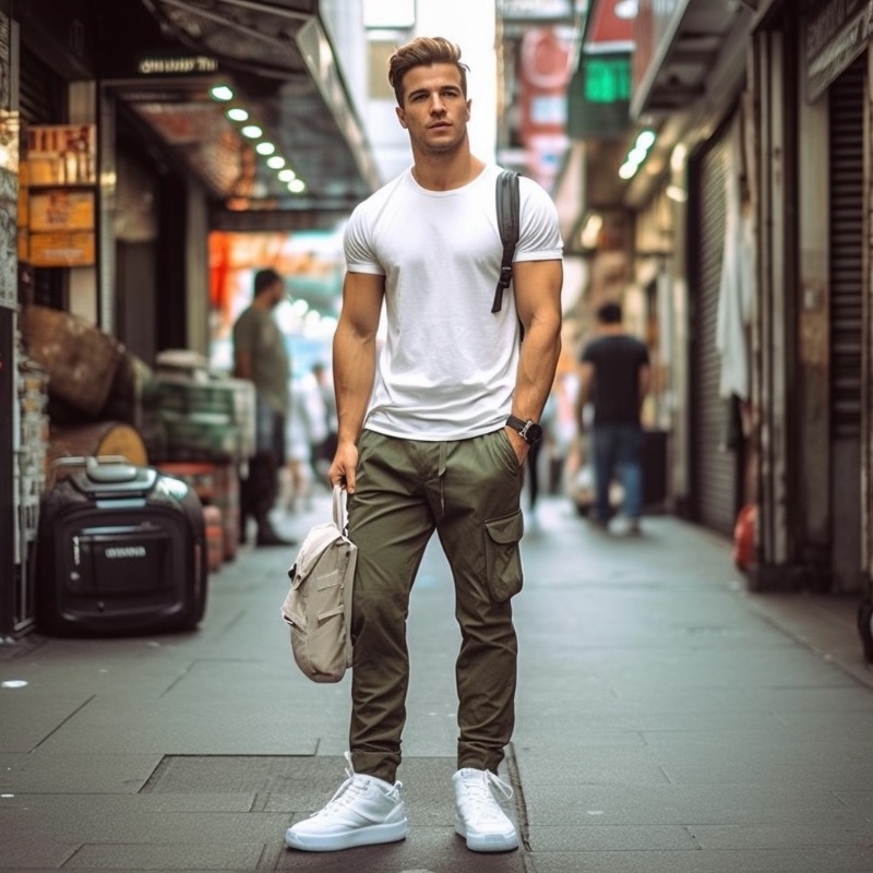 When all else fails, rock a classic white t-shirt with cargo pants. 