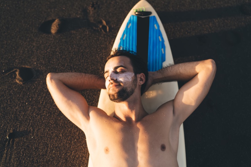 Man Beach Sunscreen Shirtless
