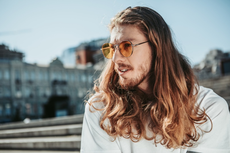 Man Long Curly Hair Red