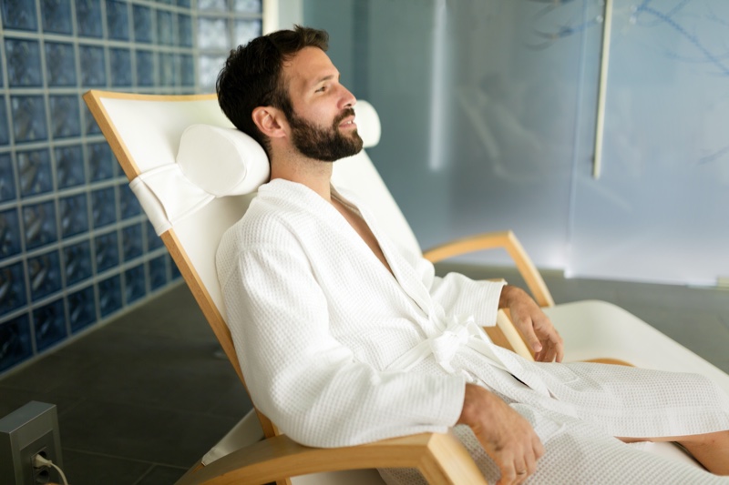 Man Relaxing Tied Robe