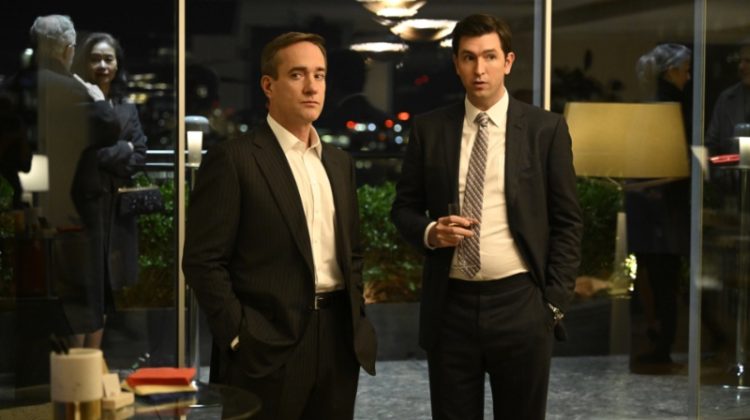 Succession stars Matthew Macfadyen and Nicholas Braun. Playing Cousin Greg, Braun wears an IWC watch.