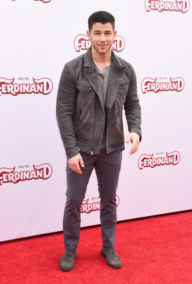 Nick Jonas embraces shades of gray for a California screening of Ferdinand.