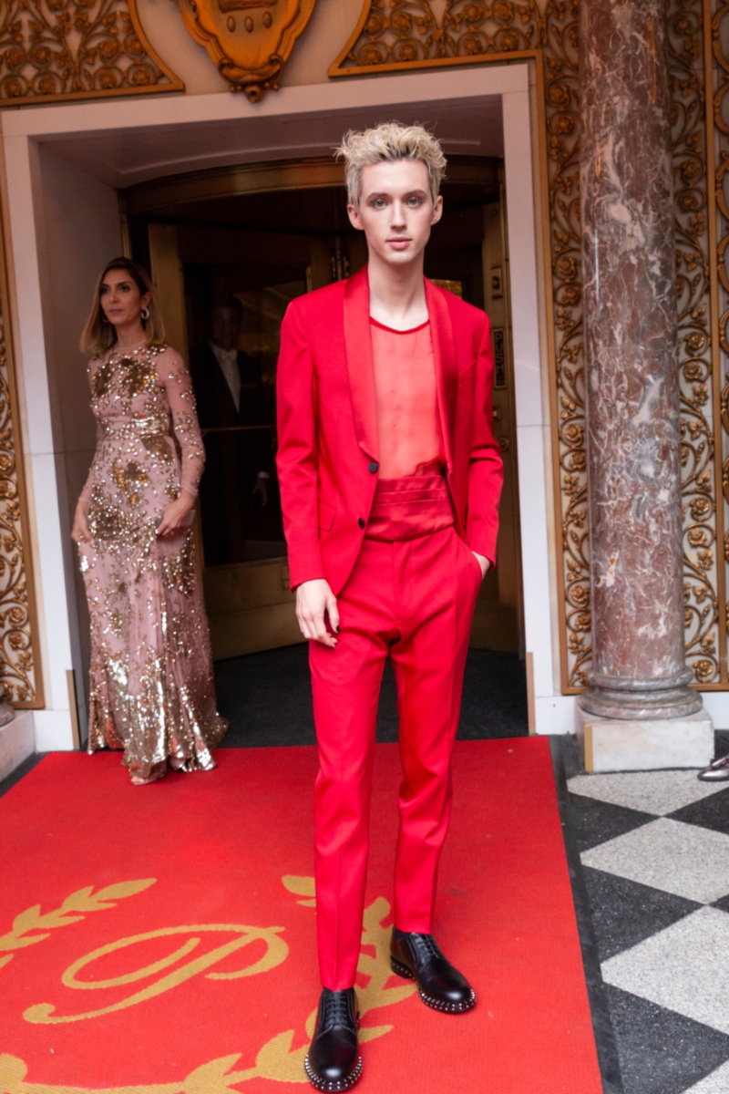 Troye Sivan is Met Gala ready in a red Valentino look. 
