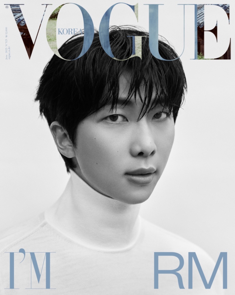Ready for his close-up, RM dons a chic Bottega Veneta turtleneck for the June 2023 cover of Vogue Korea. 