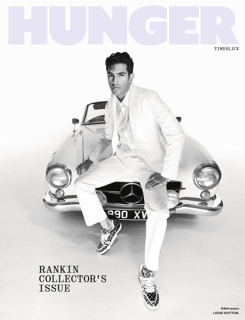Influencer Rahi wears an all-white suit look by Louis Vuitton for Hunger's new cover. 