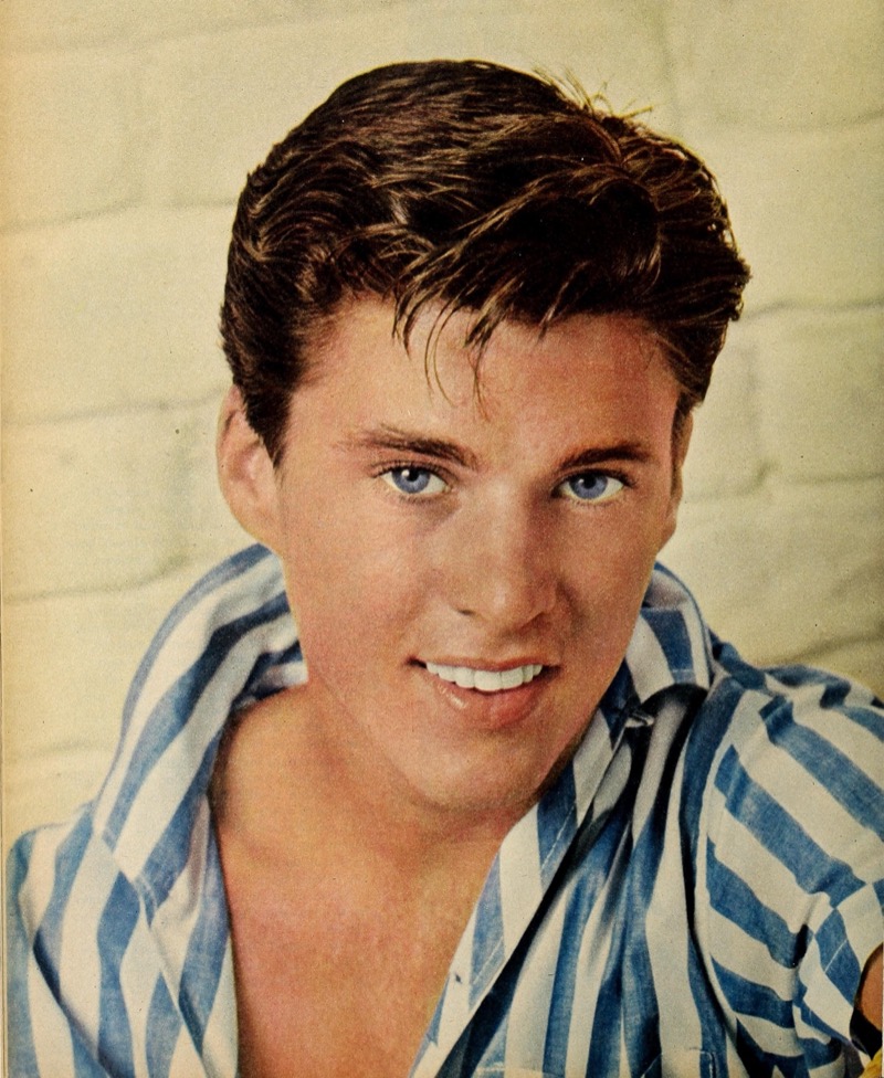 Ricky Nelson wears a striped shirt from the 1950s.