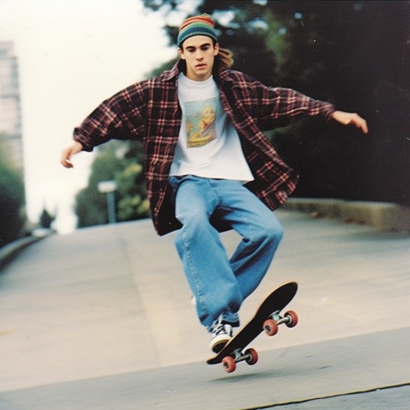 Baggy jeans and laid-back style embodied the nineties skater. 