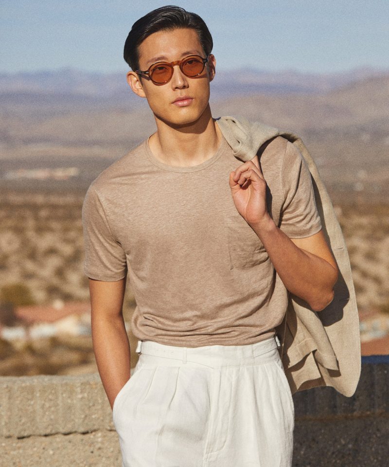 Todd Snyder Linen Jersey T-shirt In Desert Beige