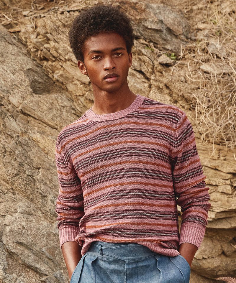 Todd Snyder Linen Striped Sweater In Wild Mulberry