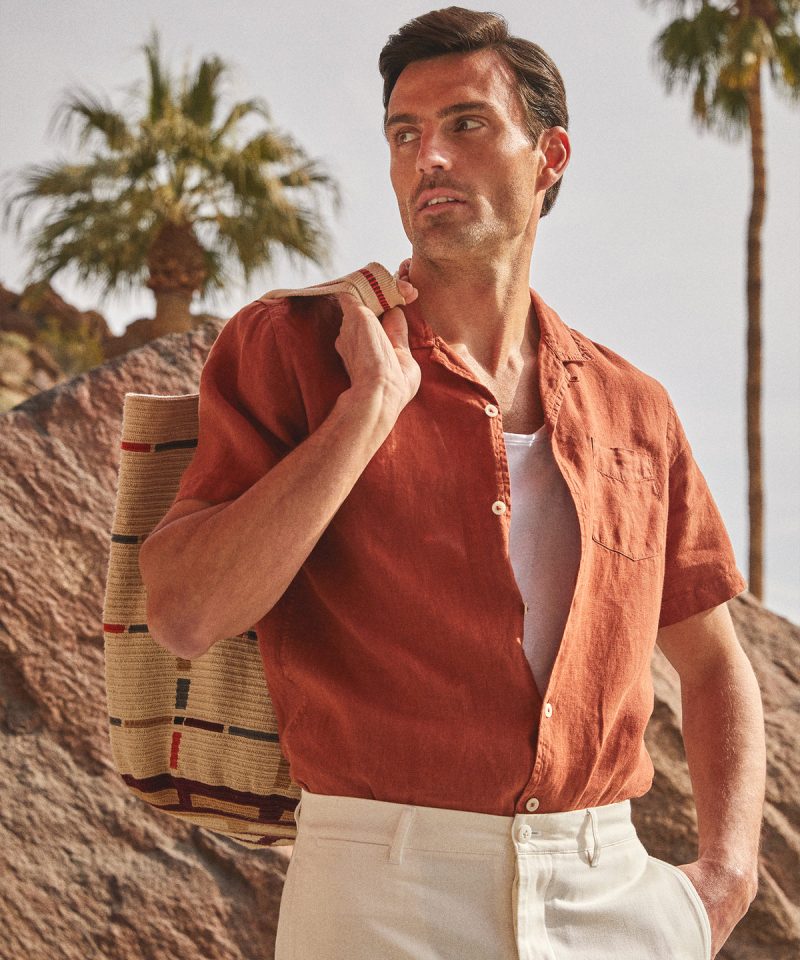 Todd Snyder Sea Soft Irish Linen Camp Collar In Antique Clay » Mix & Match Todd Snyder's Linen for the Perfect Summer Outfit Todd Snyder Sea Soft Irish Linen Camp Collar In Antique Clay