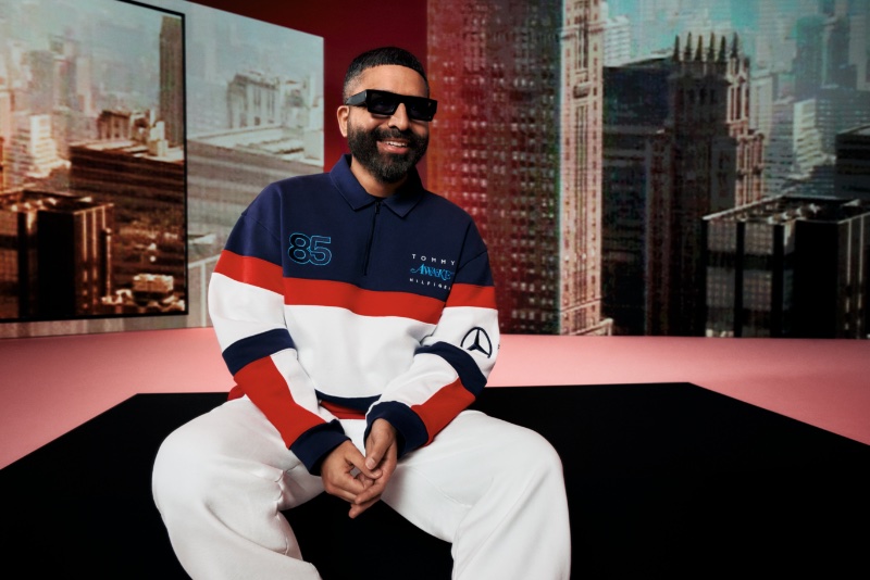 Awake NY founder Angelo Baque is all smiles for the Tommy x Mercedes AMG F1 x Awake NY campaign.