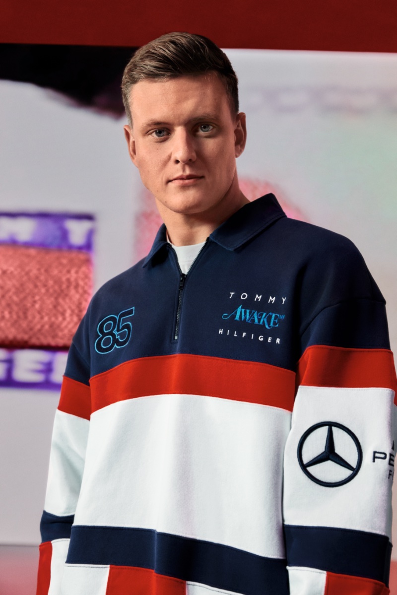 Mick Schumacher appears in the Tommy x Mercedes AMG F1 x Awake NY campaign. 