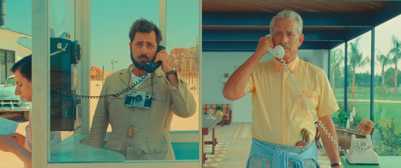 Jason Schwartzman as Augie Steenbeck and Tom Hanks as Stanley Zak in Wes Anderson's Asteroid City.