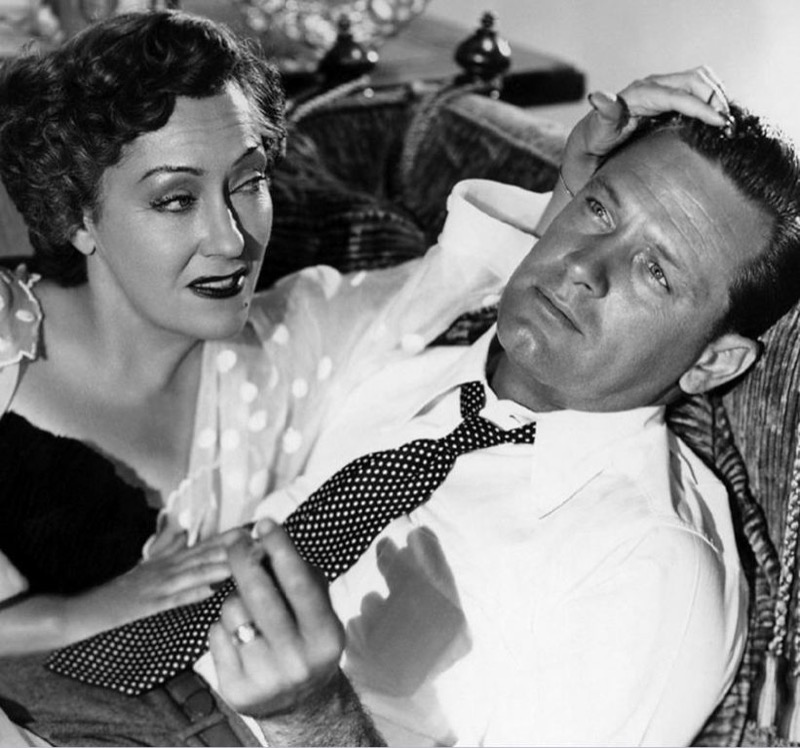 William Holden wears a polka dot tie, appearing in Sunset Boulevard, alongside Gloria Swanson.