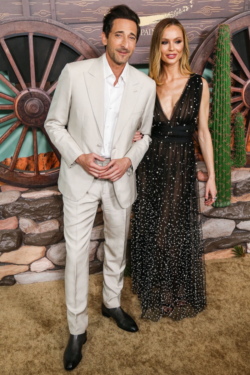 Adrien Brody and Georgina Chapman attend the New York premiere of Asteroid City.