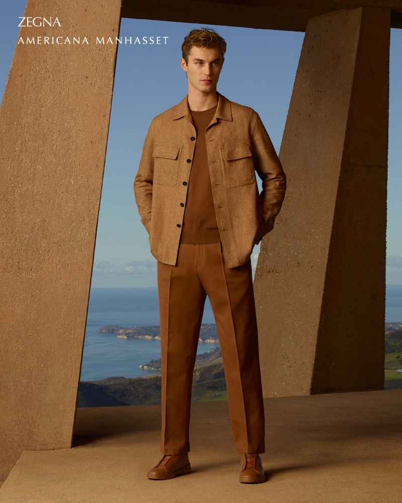 Embracing shades of brown, Kit Butler dons a Zegna look. » Kit Butler Hits the Road with Americana Manhasset Embracing shades of brown, Kit Butler dons a Zegna look.