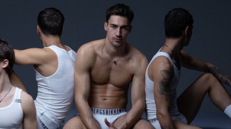 Sporting underwear, Alessio Pozzi fronts Bikkembergs' fall-winter 2023 campaign.