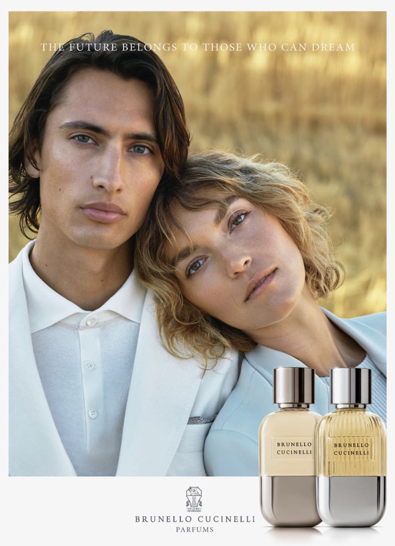 Models James Turlington and Arizona Muse appear in the Brunello Cucinelli Parfums campaign.