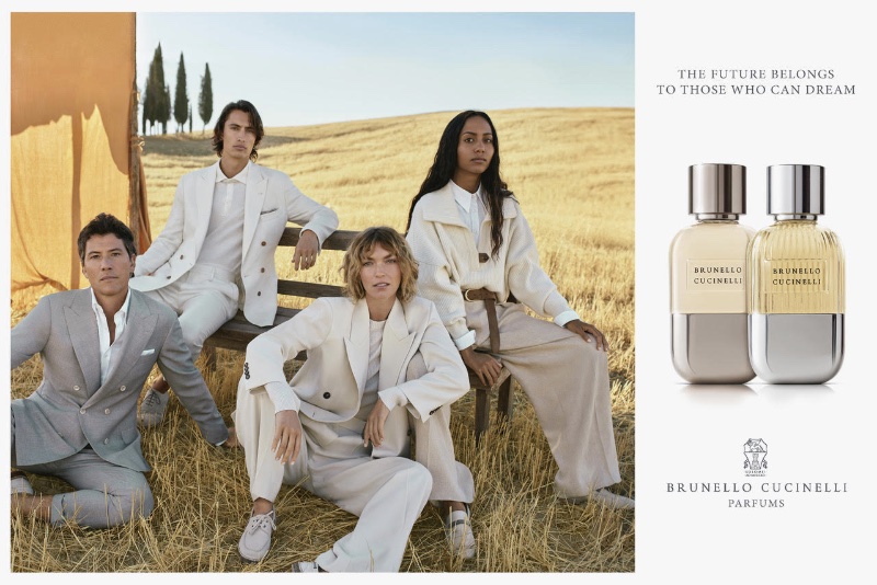 Boniface Verney-Carron, James Turlington, Arizona Muse, and Gabriela Richardson come together for the Brunello Cucinelli Parfums campaign. 