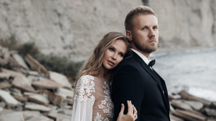 Couple Rocky Beach Wedding