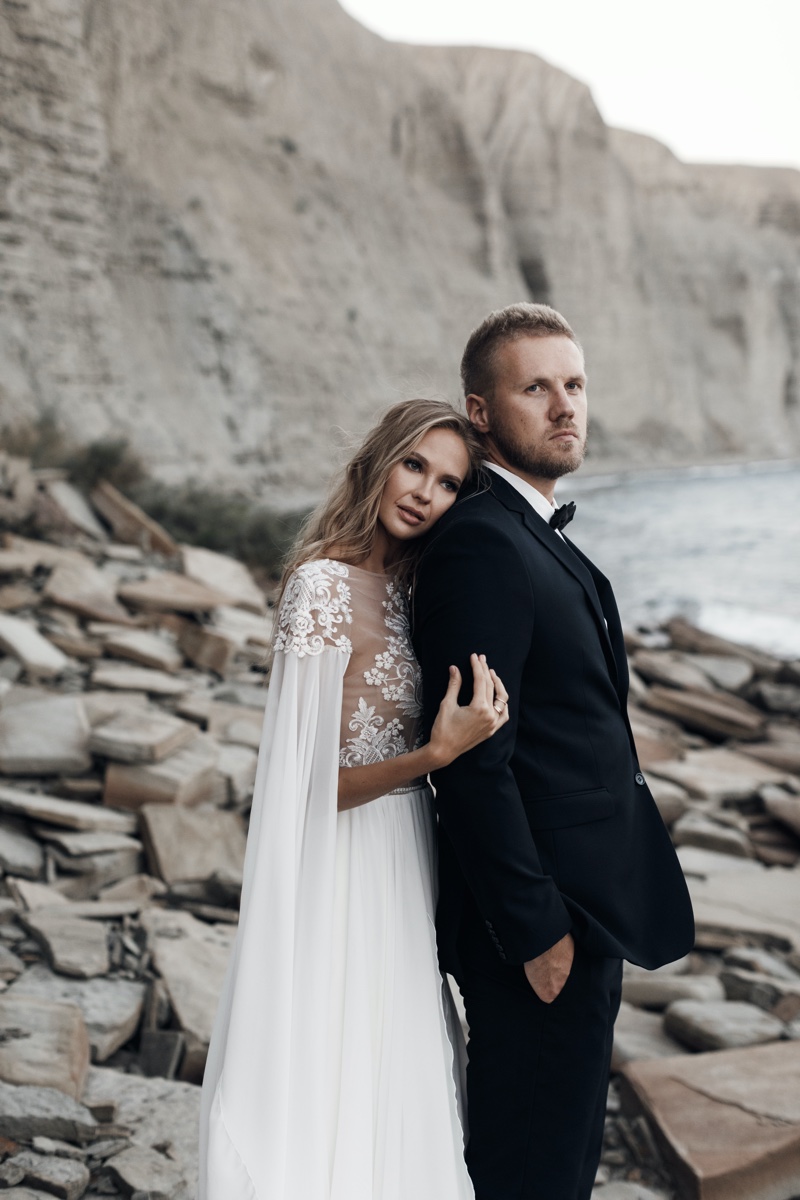 Couple Rocky Beach Wedding