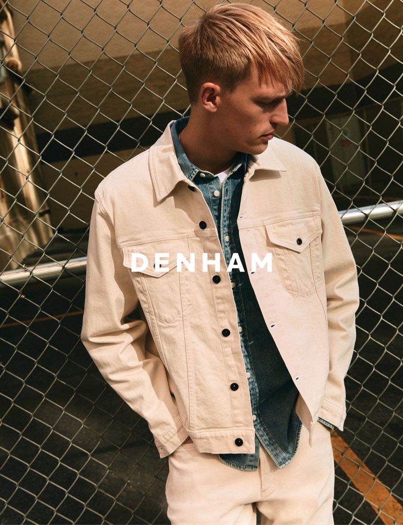 Layering denim, Victor Nylander stars in DENHAM's spring-summer 2023 campaign.