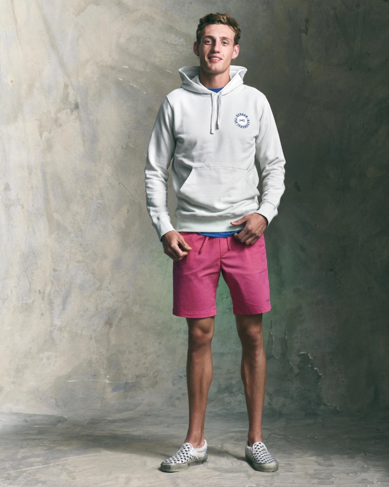 Aubrey O'Mahony sports pink shorts with a hoodie from DENHAM's summer 2023 collection. » Victor Nylander Takes to New York for DENHAM Campaign Aubrey O'Mahony sports pink shorts with a hoodie from DENHAM's summer 2023 collection.