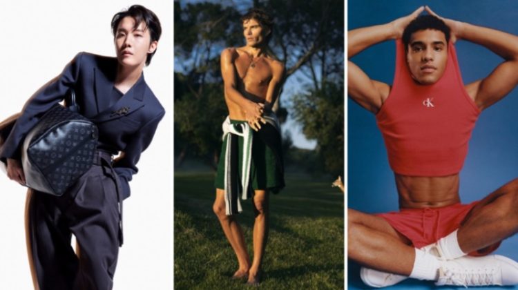 Week in Review: J-Hope for Louis Vuitton Keepall campaign, Jordan Barrett for Orlebar Brown collaboration, and Jan Anthonio for Calvin Klein Pride campaign.