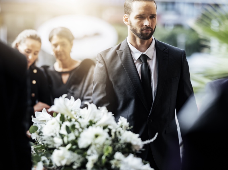 Funeral Attire Men Pinstripe Suit Gray