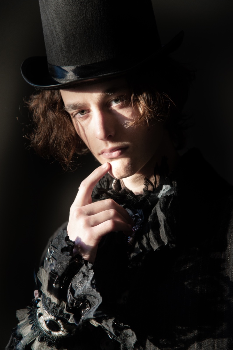 Gothic Style Men Top Hat Lace Shirt