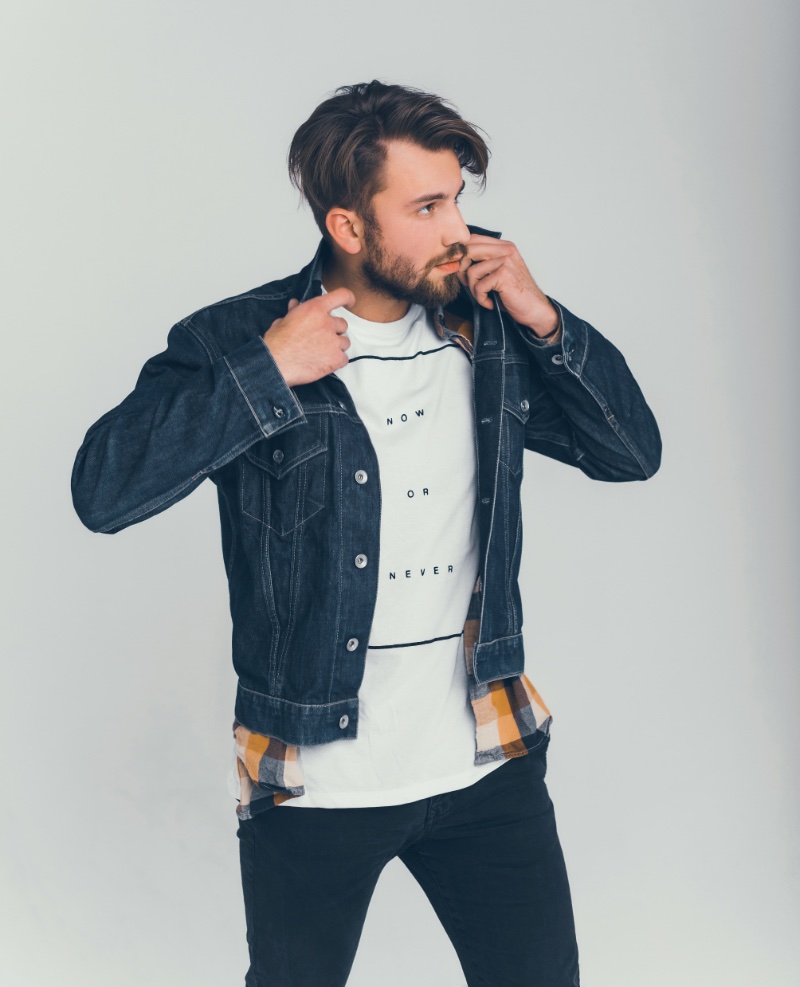 Hipster Style Men Denim Jacket T-Shirt Flannel Shirt